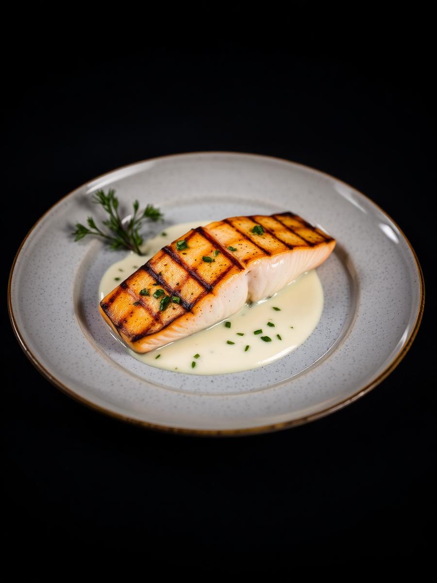 Grilled Salmon w/ Cream Sauce